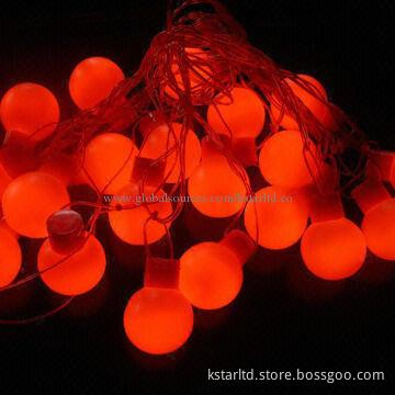 LED ball string light with 20 red LED and red ball, 1.5m lead wire, clear cable, 230V